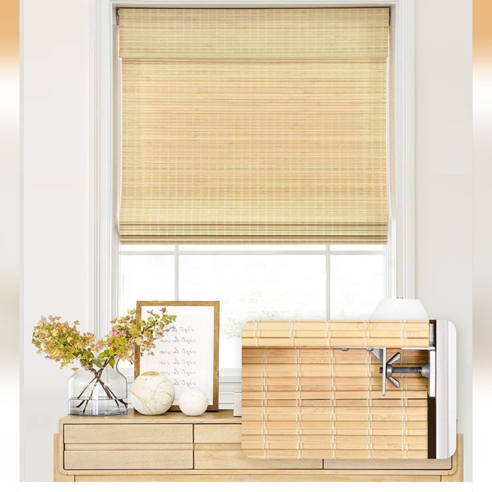 LazBlinds cordless Bamboo Roman Shades Window Treatment, Roll Up 34x64 (5availa